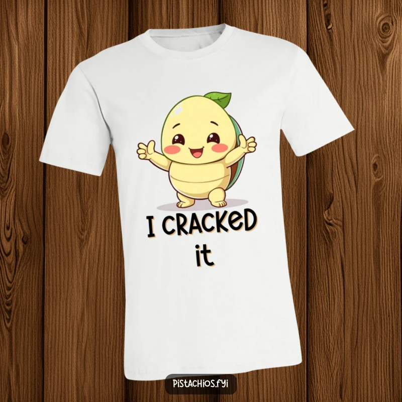 Funny T-Shirt: A happy pistachio with an open shell poses triumphantly, a humorous celebration of success.