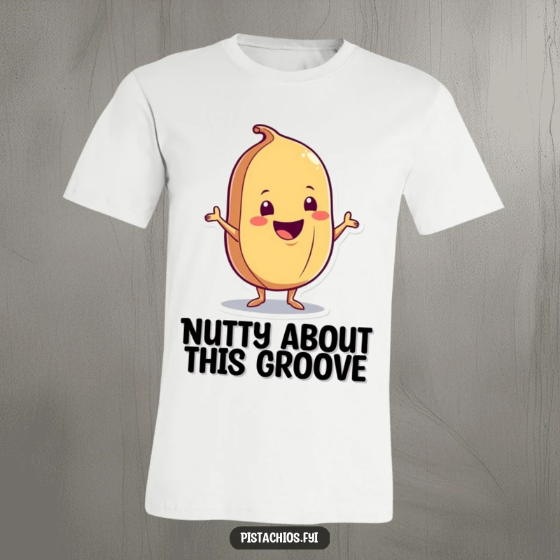 Funny T-Shirt: A delighted nut character doing a spontaneous, happy shimmy dance, capturing pure joy and infectious energy.