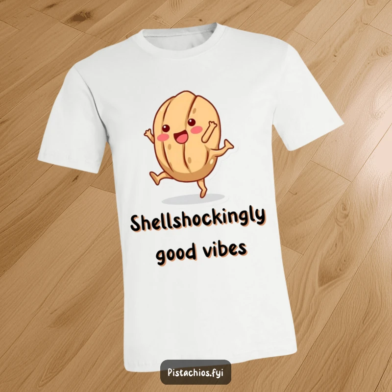Funny t-shirt print of a cheerful walnut character performing a dynamic cartwheel with its shell, conveying pure fun.