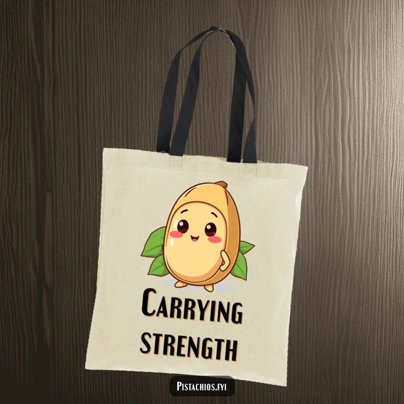 Funny Kawaii Brazil Nut Tote Bag: A cute Kawaii Brazil nut character proudly displaying its sturdy shell, showcasing strength and practicality.