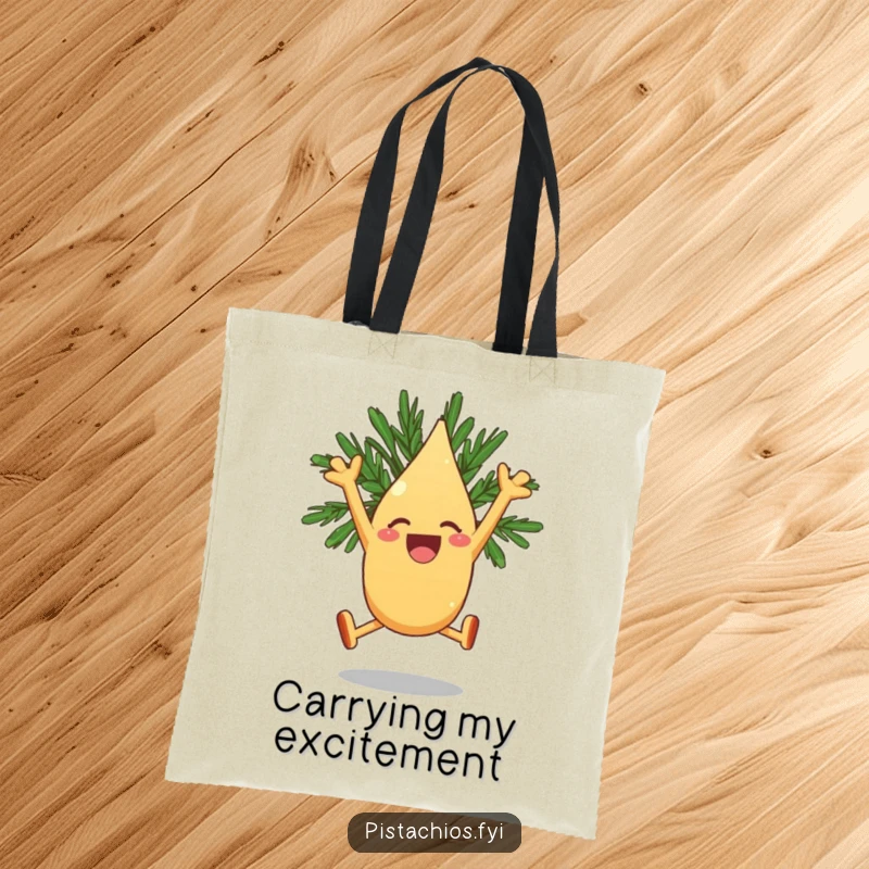 Funny Tote Bag: A Joyous Pine Nut Character Hilariously Leaping with Pure Excitement.
