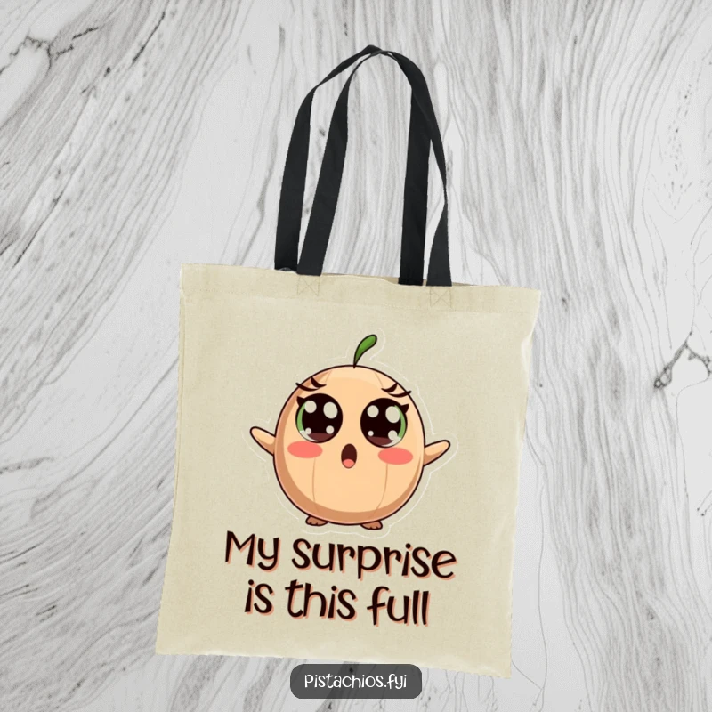Funny Tote Bag: A Surprised Brazil Nut Character with Wide Eyes, Conveying Shock and Astonishment.