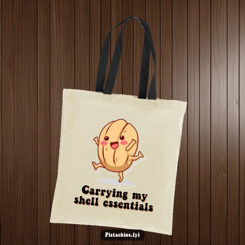 Funny tote bag design of a playful walnut character executing a cartwheel with its shell, perfect for carrying daily items.