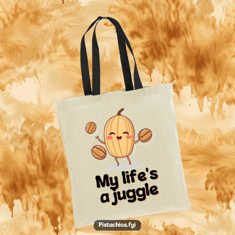 Funny Tote Bag: Winking walnut character juggling three nuts, perfect for carrying daily items with a dose of nutty, impressive humor.