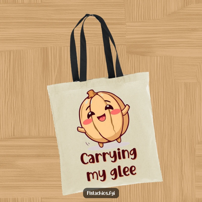 Funny tote bag illustrating a giggling walnut character rolling with glee, perfect for carrying items with a dose of nutty humor.