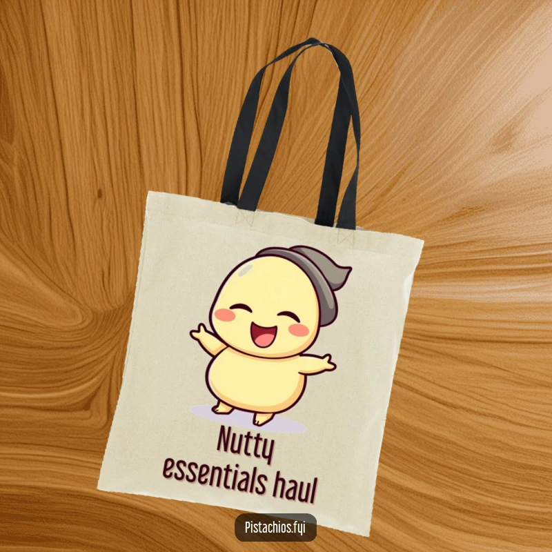 Funny tote bag featuring a winking cashew character doing a happy jig, perfect for carrying groceries or daily items with a touch of nutty humor.