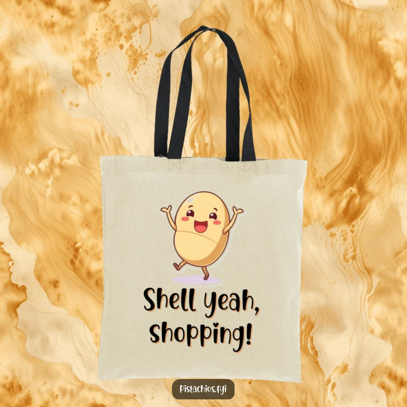 Funny nutty dance tote bag, a cheerful shelled nut character doing a joyful little dance, practical and humorous for daily use.